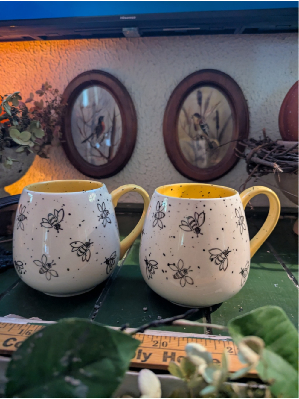 Meritage Oversized Honey Bee Mug: Cottagecore Ceramic Coffee Cup set of 2